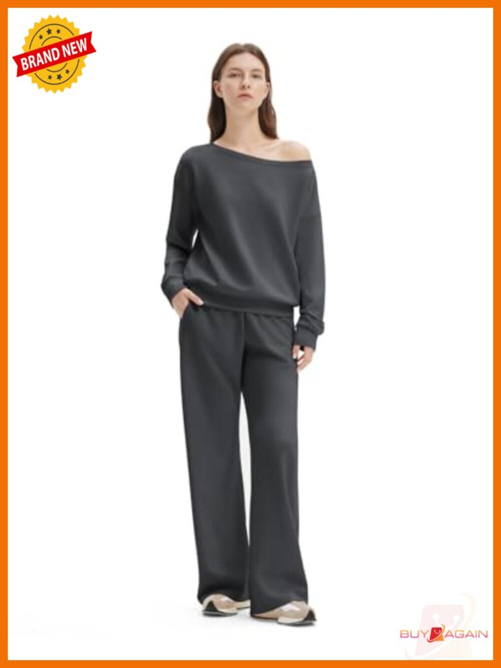 Women 2 Piece Lounge Matching Set Off Shoulder Sweatshirt Wide Leg Sweatpant